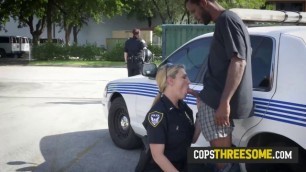 Suspect with expired license gets his cock ridden by horny milf cops