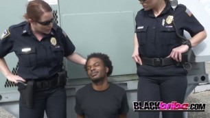 Black Guy gets arrested but goes to heaven with these Lusty MILFs eating his Big Cock on the rooftop