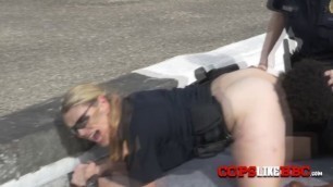 Blonde MILF is getting fucked hard in doggystyle by a black ex convict.
