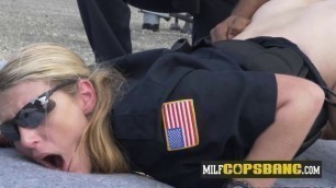 Weirdo is contrived into banging perverted milf cops up on a rooftop