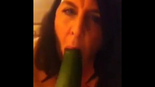 Big Tit British MILF Cucumber Titwank and Suck