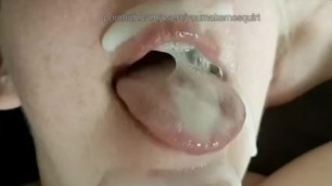 SLutty Wife gives BlowJob with Cum Play and Swallow