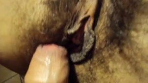 Closeup hairy MILF pussy and thick cock fucking