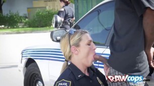 Black MONSTERCOCK wrecks cop pussy in the STREET