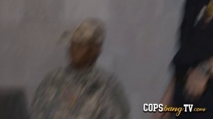 Horny cops bang a military dude during a police procedure at the hood looking for the biggest cock.
