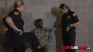 Military guy loves fucking white asses after getting arrested by two horny fat cops thirsty for cock