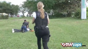 Lesbian busty cops share HUGE black suspect's cock