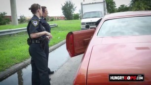 Foursome in the hood with three horny cops and a black rapper with massive cock waiting for them.