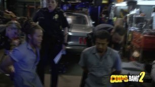 Hot cops go to the garage and fuck the black mechanic with a massive cock that makes them horny.