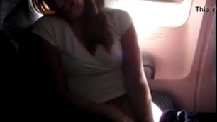 www.pornthey.com - hot milf wife fingering herself on commercial airplane