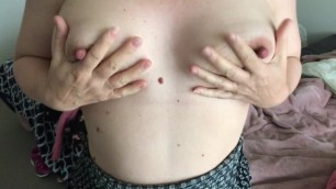 Milf Shows Big Tits & Plays With Tits as Husband Films
