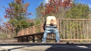 Hot Milf bends over and fingers pussy in public! Woods Fun!!