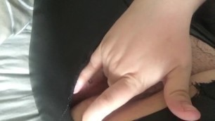 Ripped leather leggings fingering tight pussy