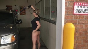 GYM RAT HIGH HEELS SHORT SKIRT AT OUTDOOR CAR WASH