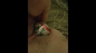 Slut shoving bed post, beer can and knife in pussy