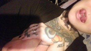 Olivia ink- tattooed milf tease split tongue tricks