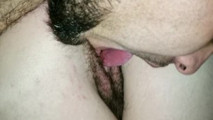 His toungue in my Wet hairy milf pussy