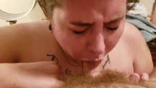 Sucking Daddy's dick and swallowing his cum.(shows cum in mouth)