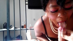 HOT EBONY MILF GETS A MASSIVE CUM LOAD TO EAT AND MOPS IT ALL UP